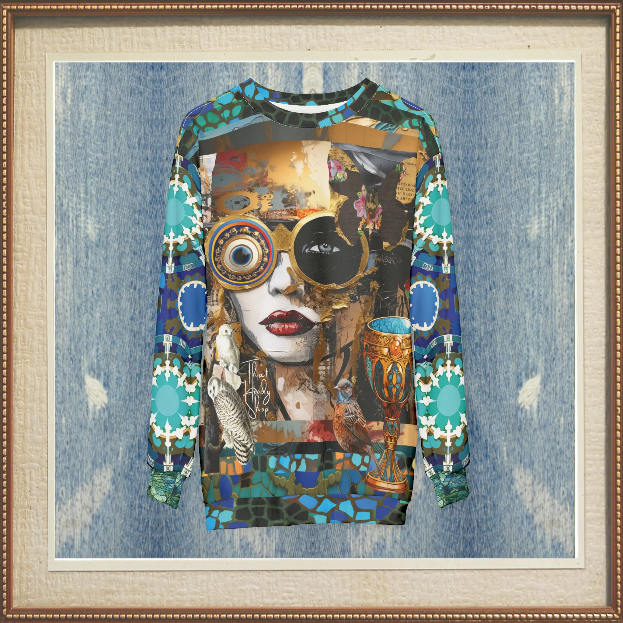 Steampunk Girl in Abstract Mid-Weight Polyester Unisex Sweatshirt (Gold Label)