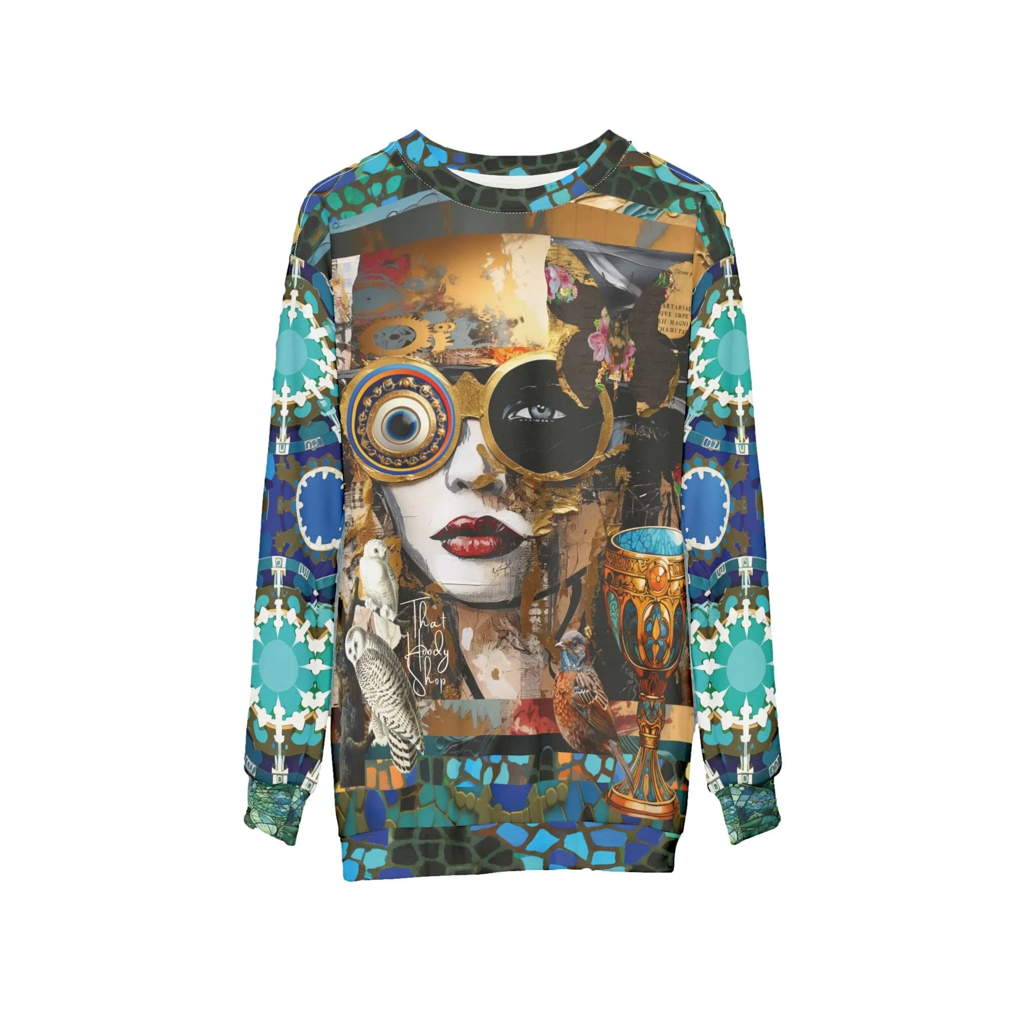 Steampunk Girl in Abstract Mid-Weight Polyester Unisex Sweatshirt (Gold Label)