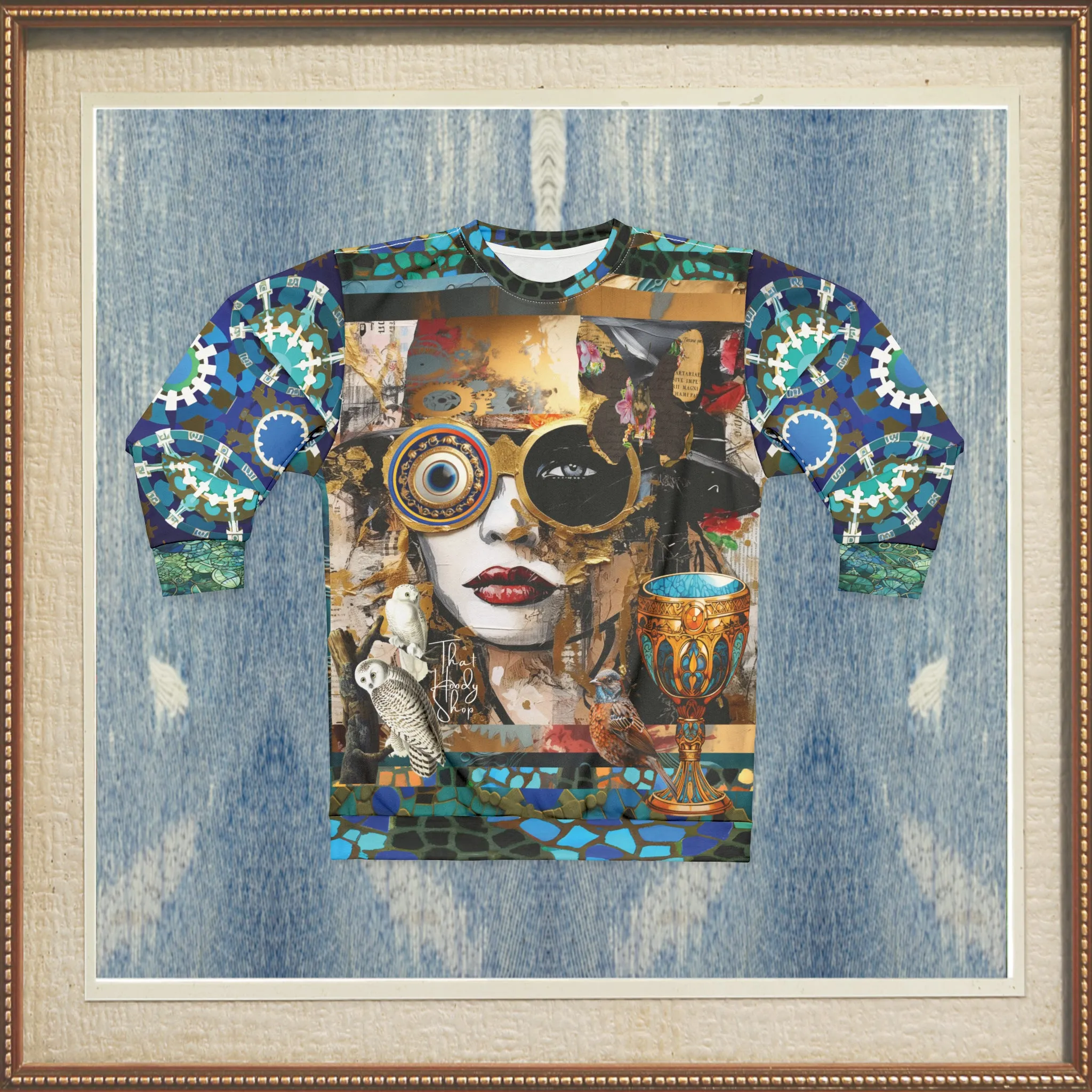 Steampunk Girl in Abstract Mid-Weight Polyester Unisex Sweatshirt (Gold Label)