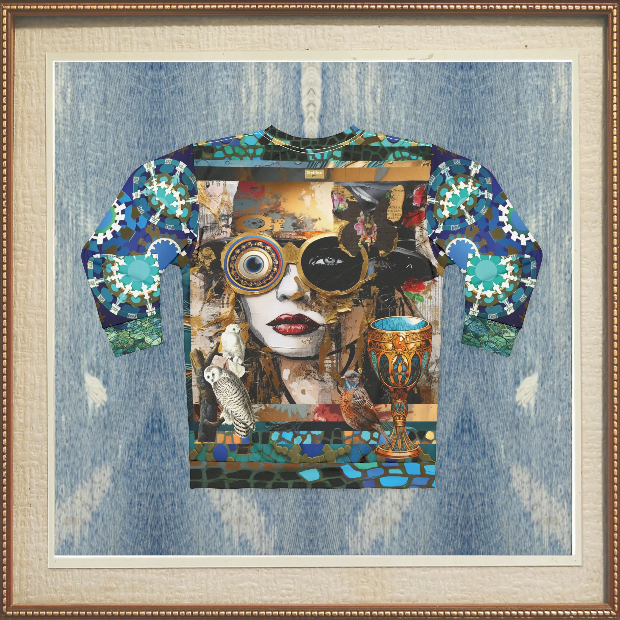 Steampunk Girl in Abstract Mid-Weight Polyester Unisex Sweatshirt (Gold Label)