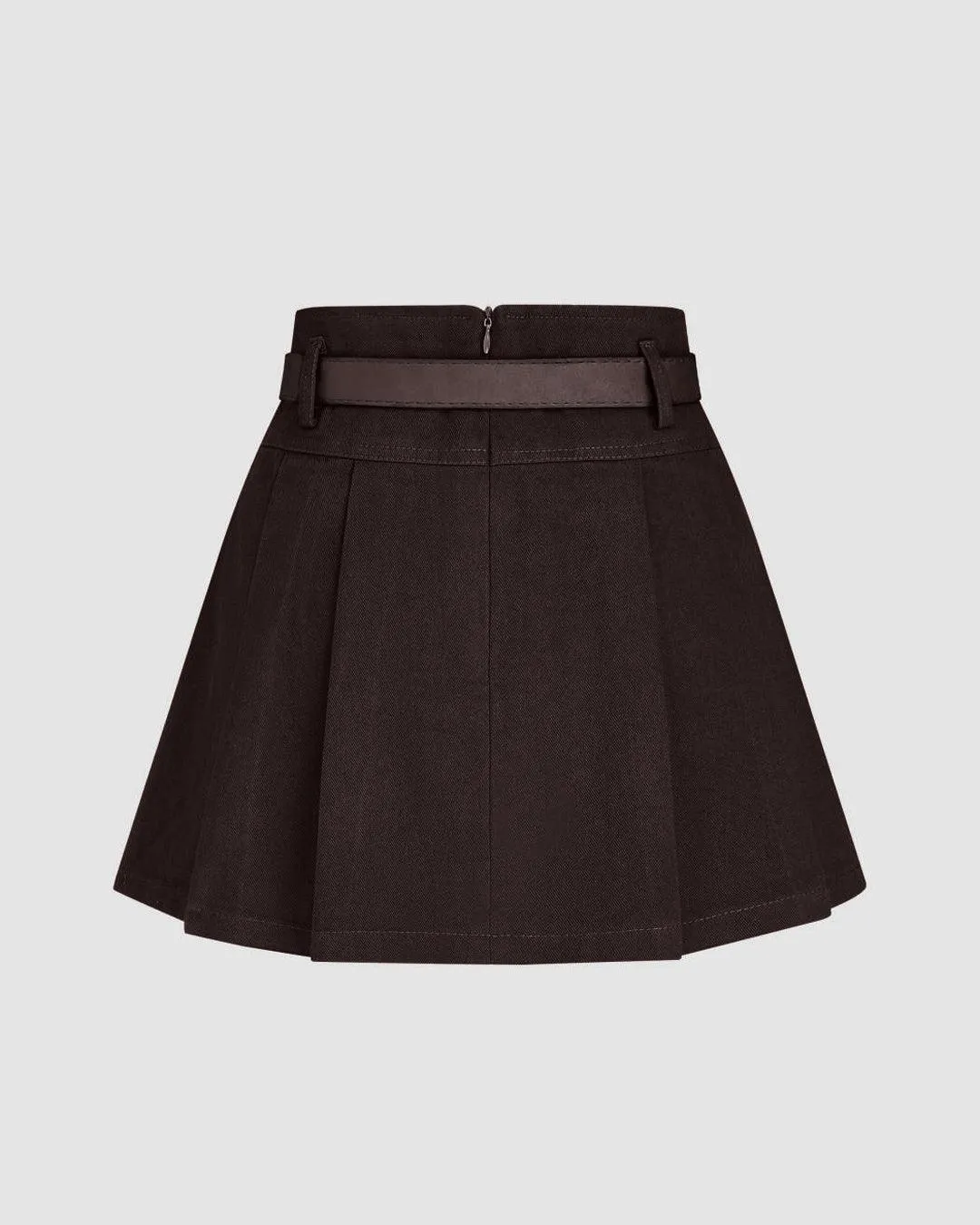 Summer High Waist A-Line Pleated Skirt In Chocolate Brown Without Belt