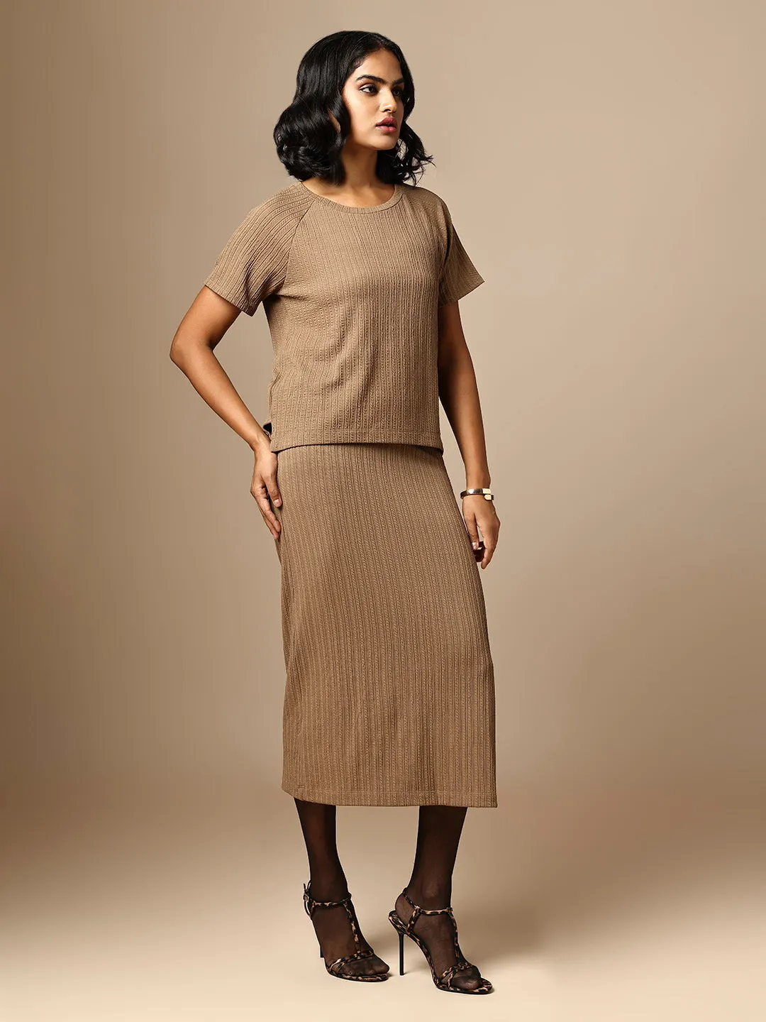 TEXTURED KNIT TEE & PENCIL SKIRT CO-ORD SET