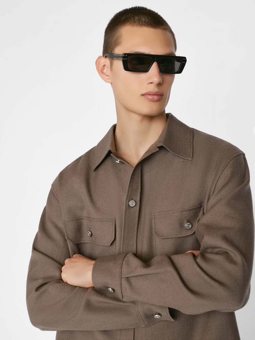 Textured Overshirt -- Smoke Wood