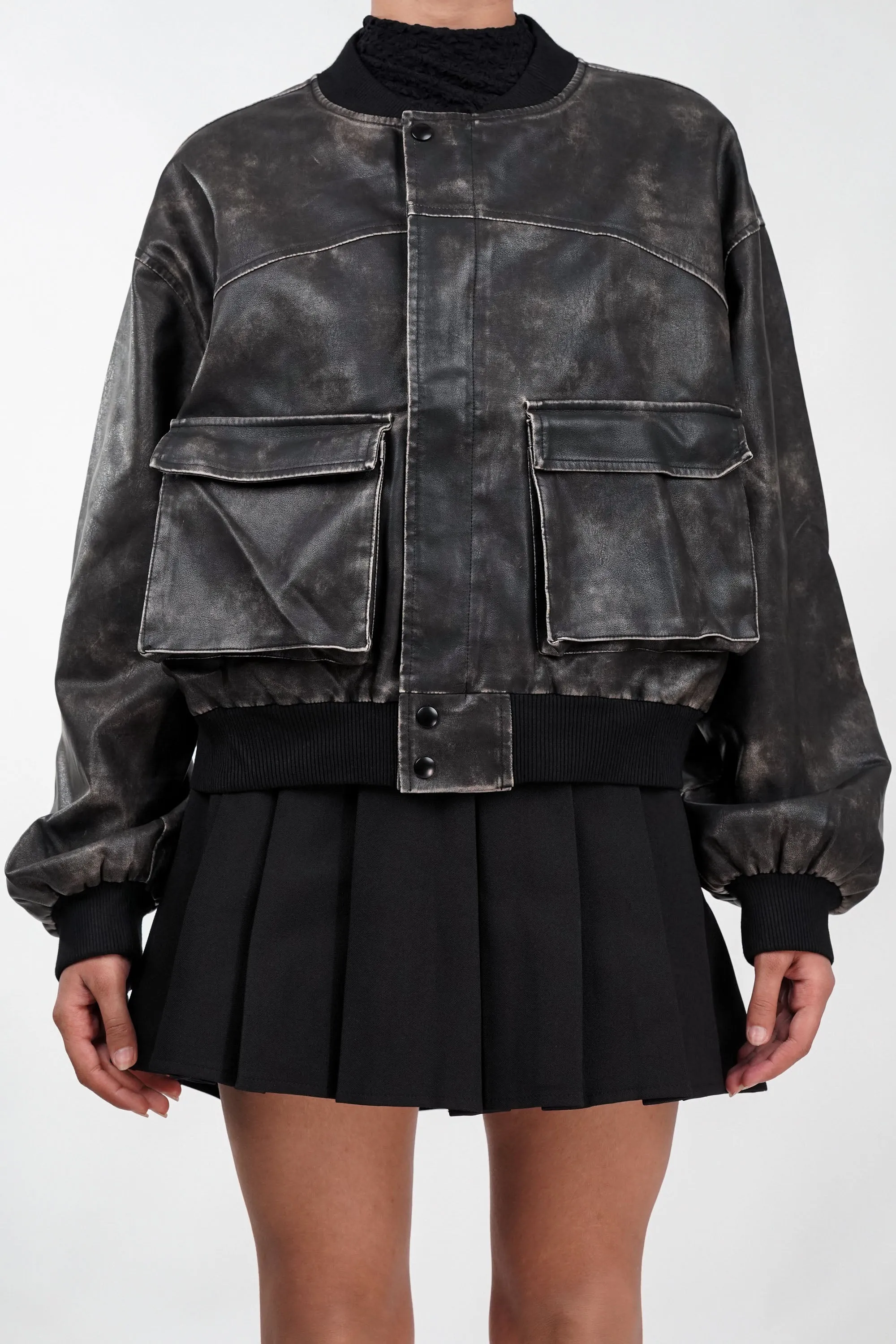 Textured Terrain Black Leather Jacket