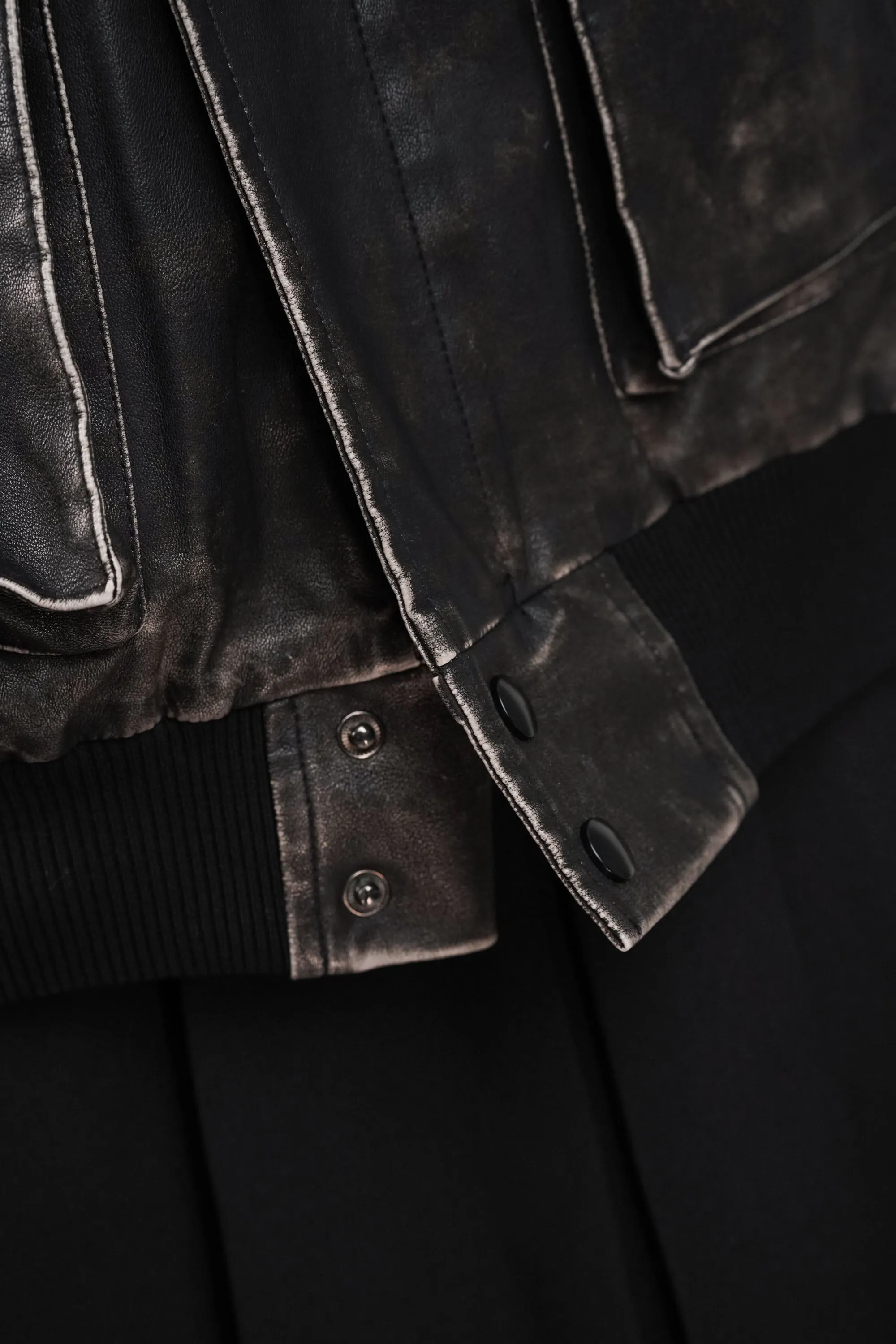 Textured Terrain Black Leather Jacket