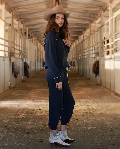 The Great - The College Sweatshirt with Multi Piping in Navy