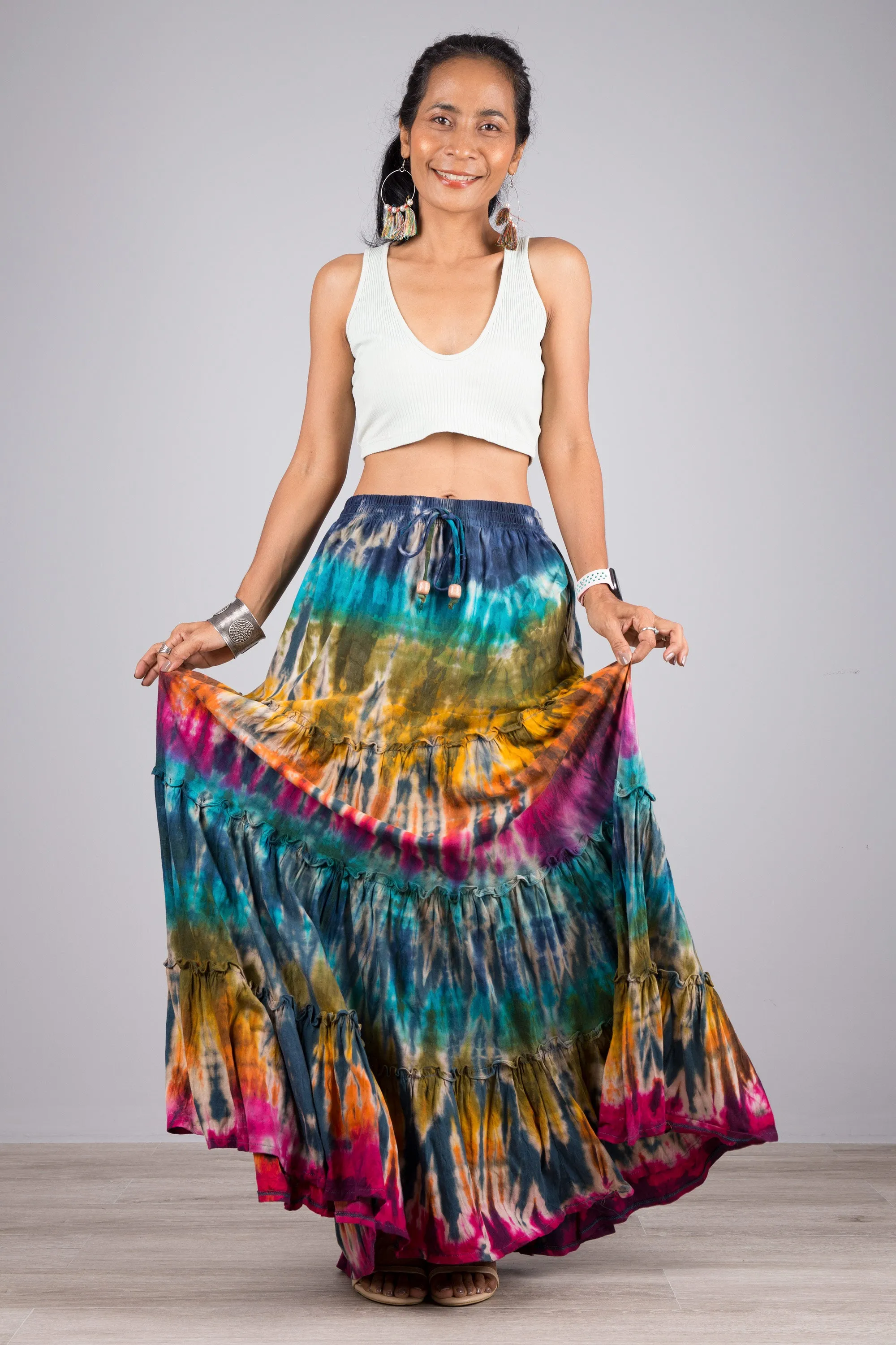 Tie dye skirt | Tiered maxi skirt | Rainbow swirl skirt