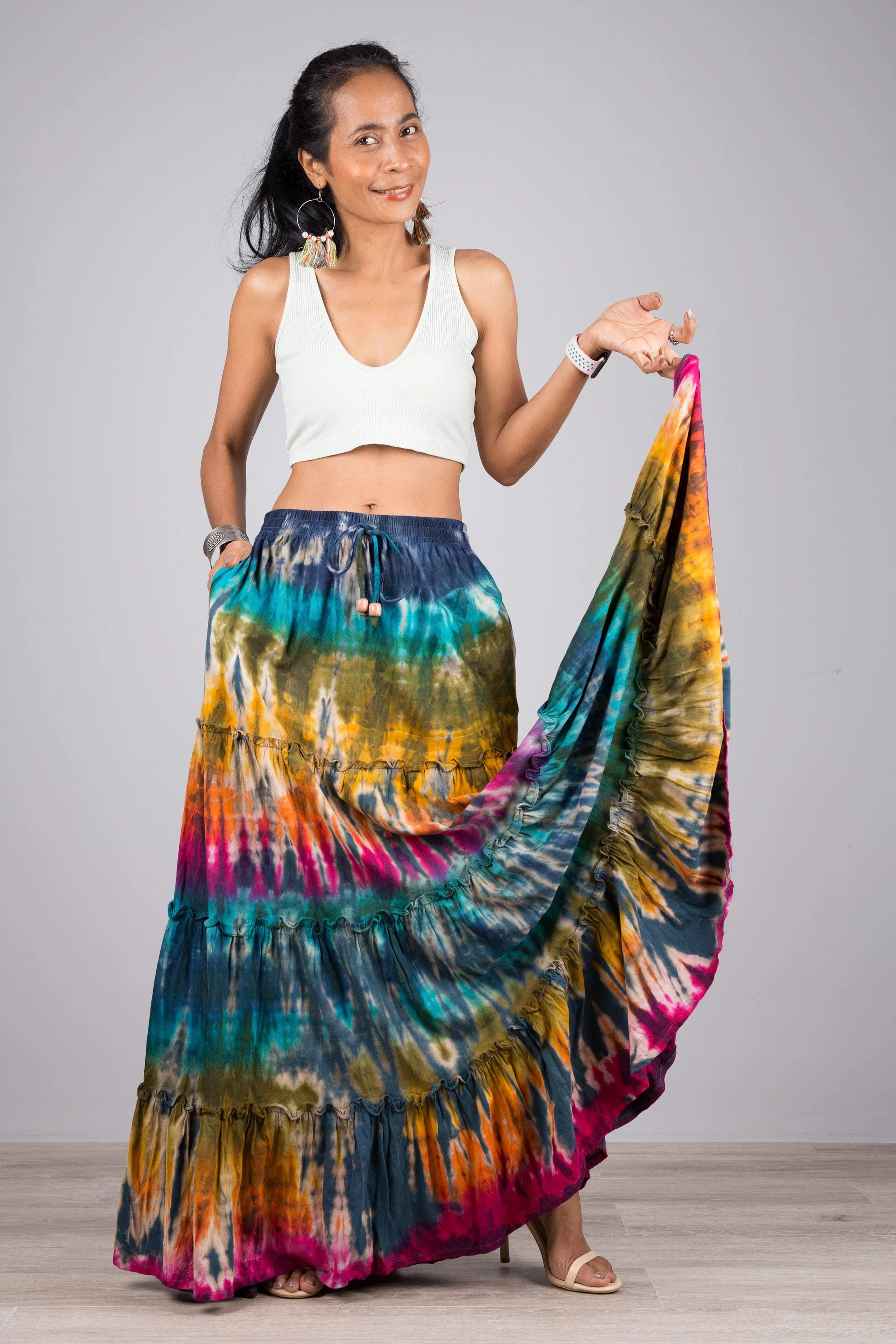 Tie dye skirt | Tiered maxi skirt | Rainbow swirl skirt