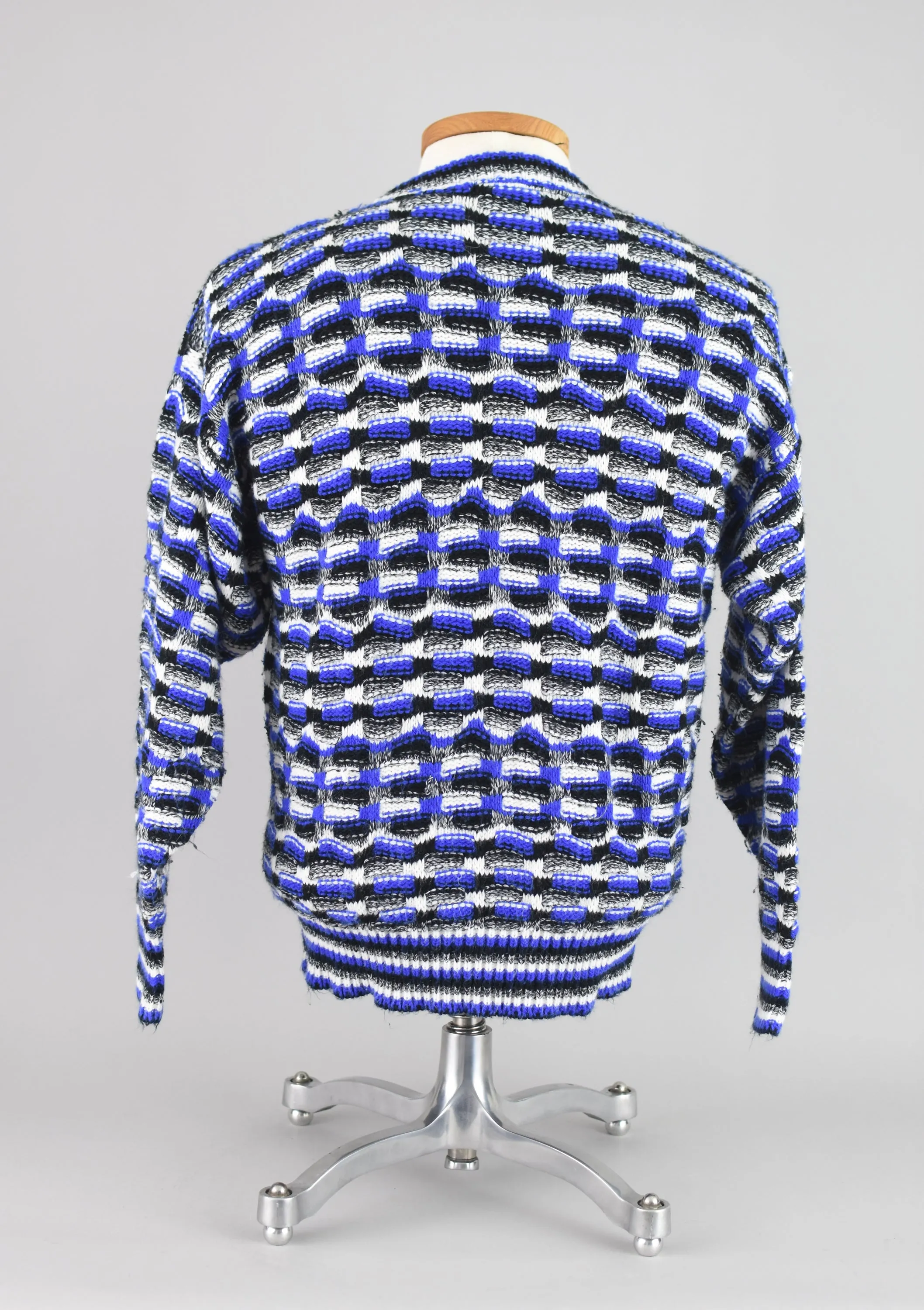 Vintage Woven Textured Blue & Black Sweater, Men's Medium