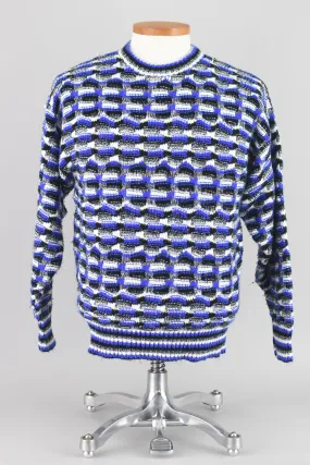 Vintage Woven Textured Blue & Black Sweater, Men's Medium