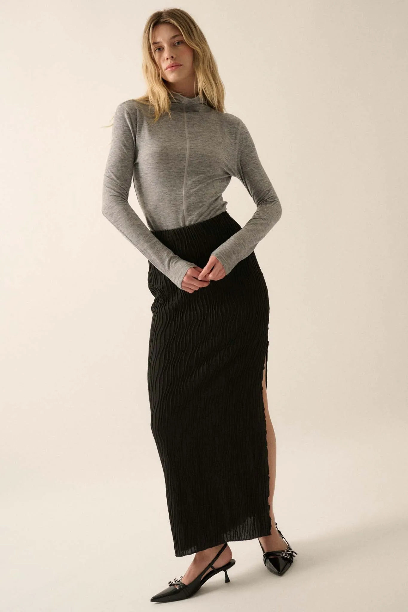 Wherever You Flow Wavy Ribbed-Knit Maxi Skirt