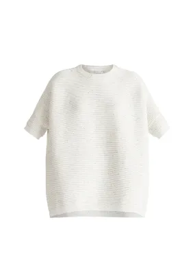 White and Multicolour Speckles Paisie Short Sleeve Ribbed Jumper