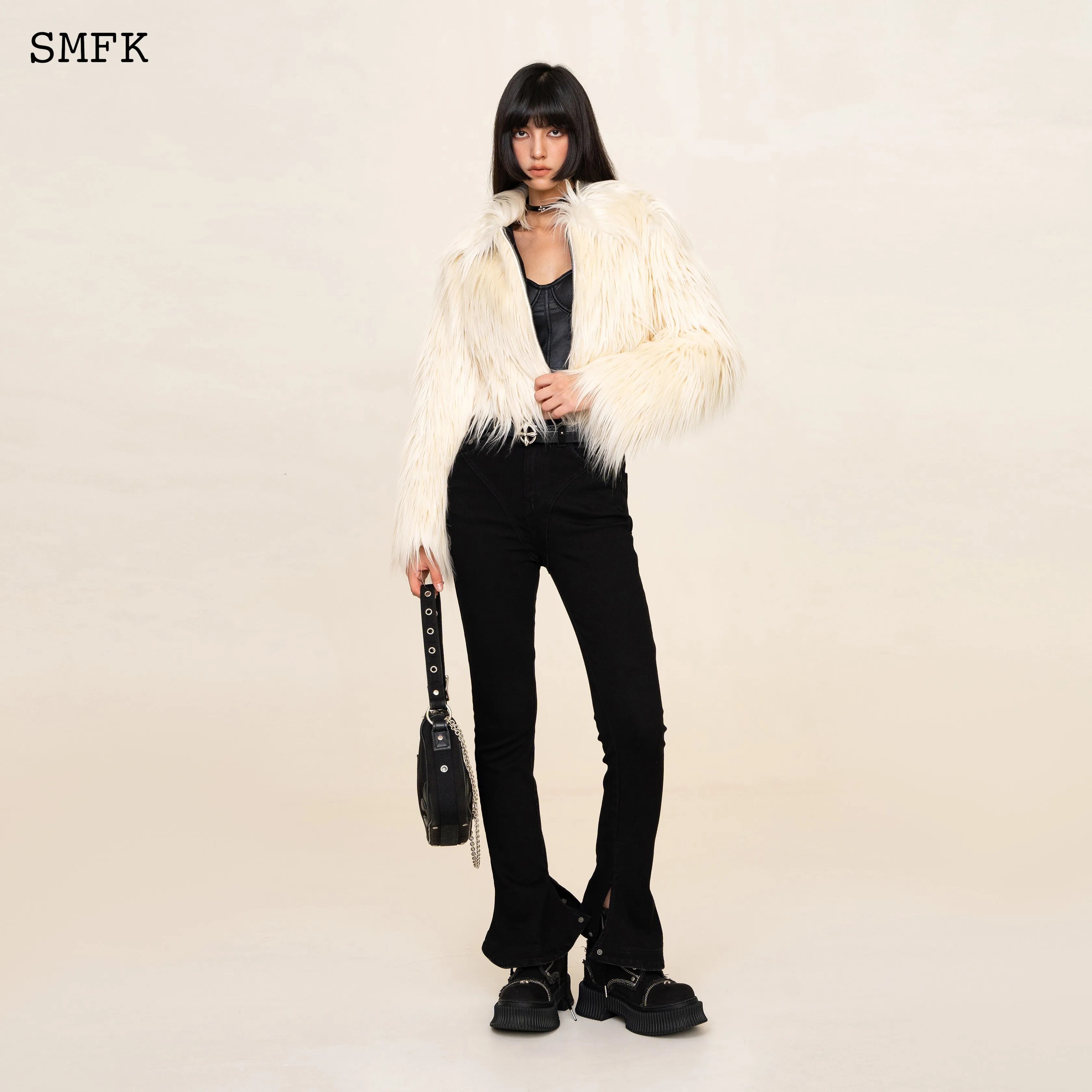 WildWorld Faux Fur Short Jacket In White