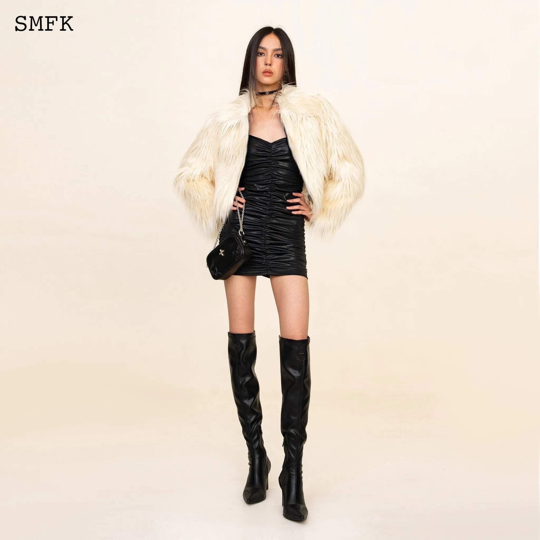 WildWorld Faux Fur Short Jacket In White