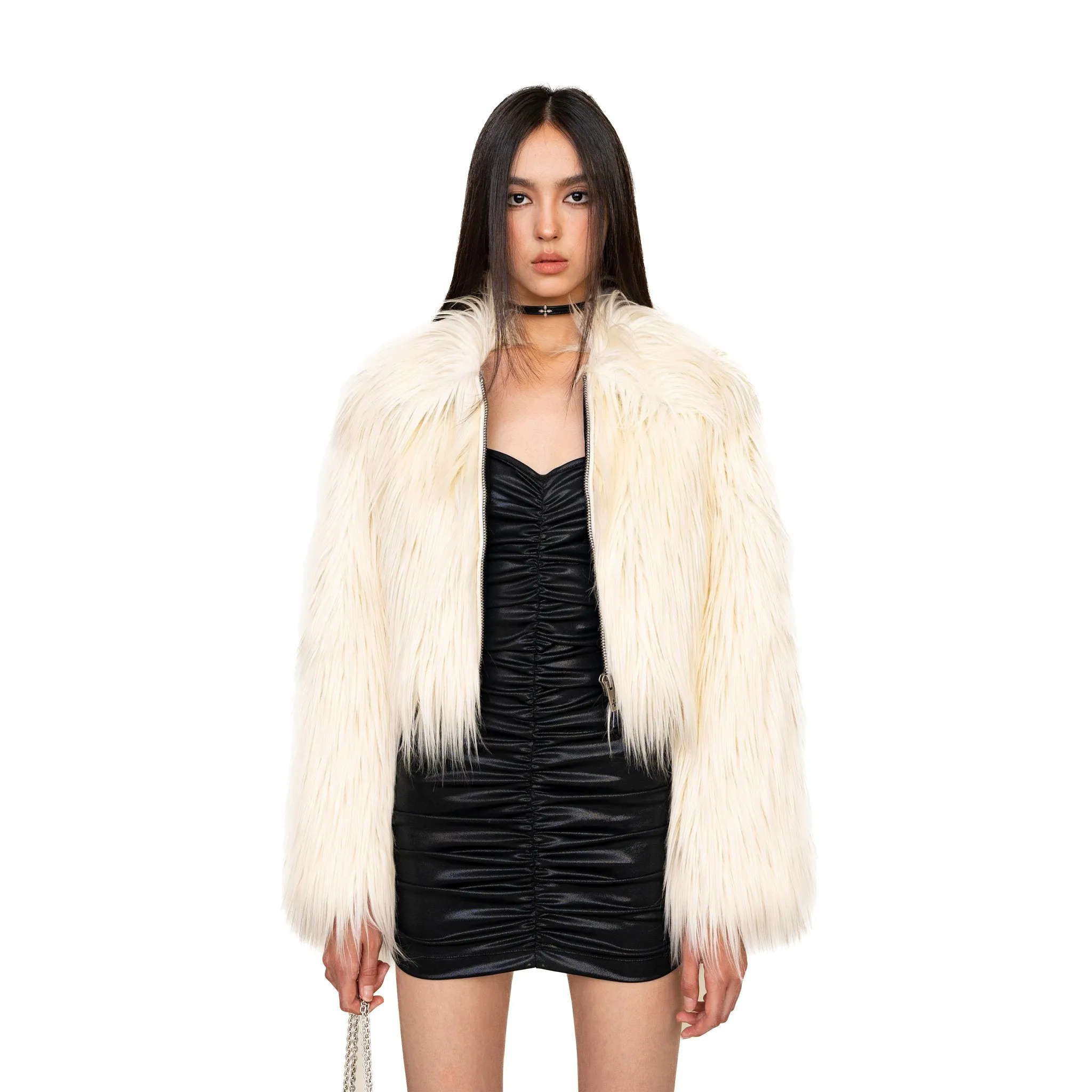 WildWorld Faux Fur Short Jacket In White