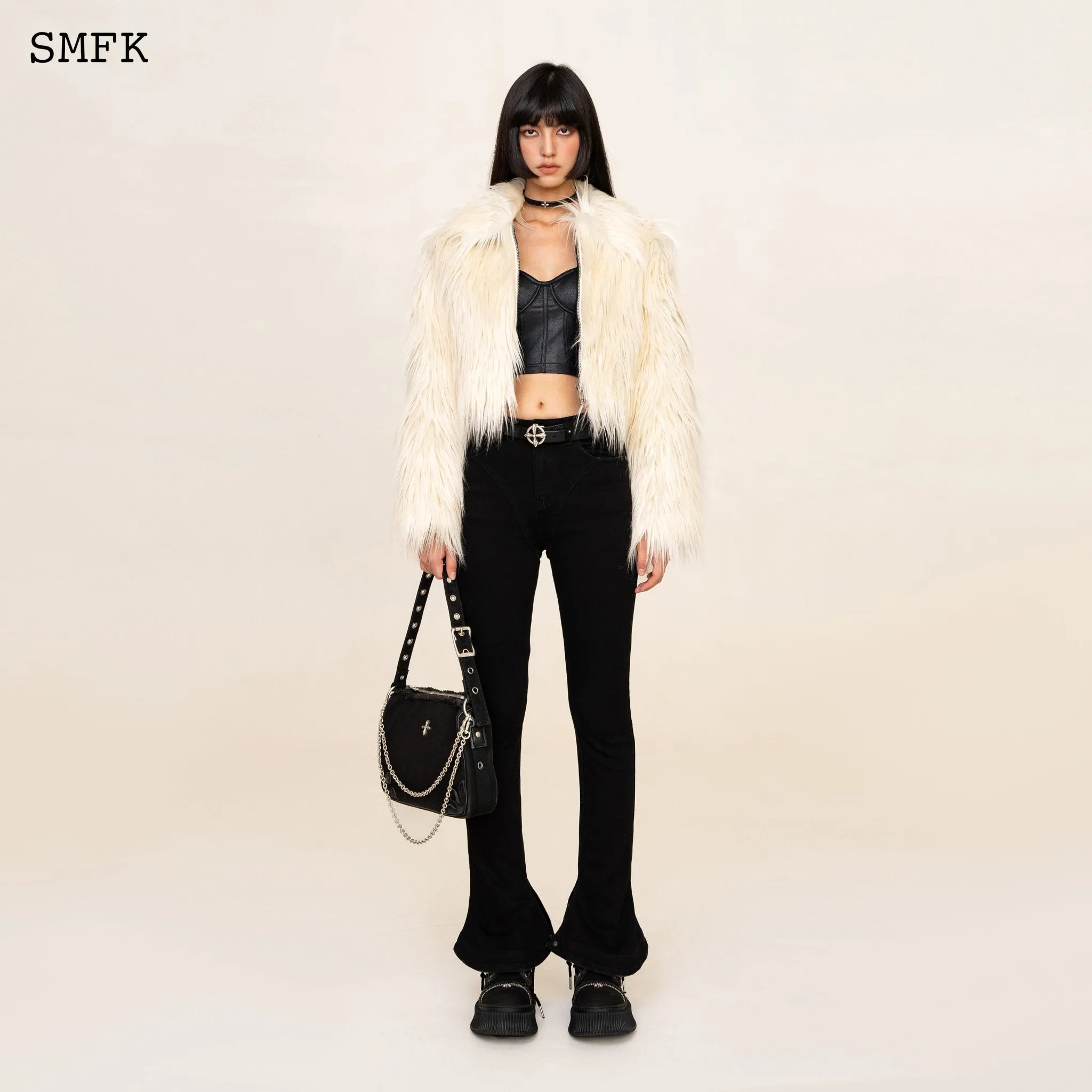 WildWorld Faux Fur Short Jacket In White