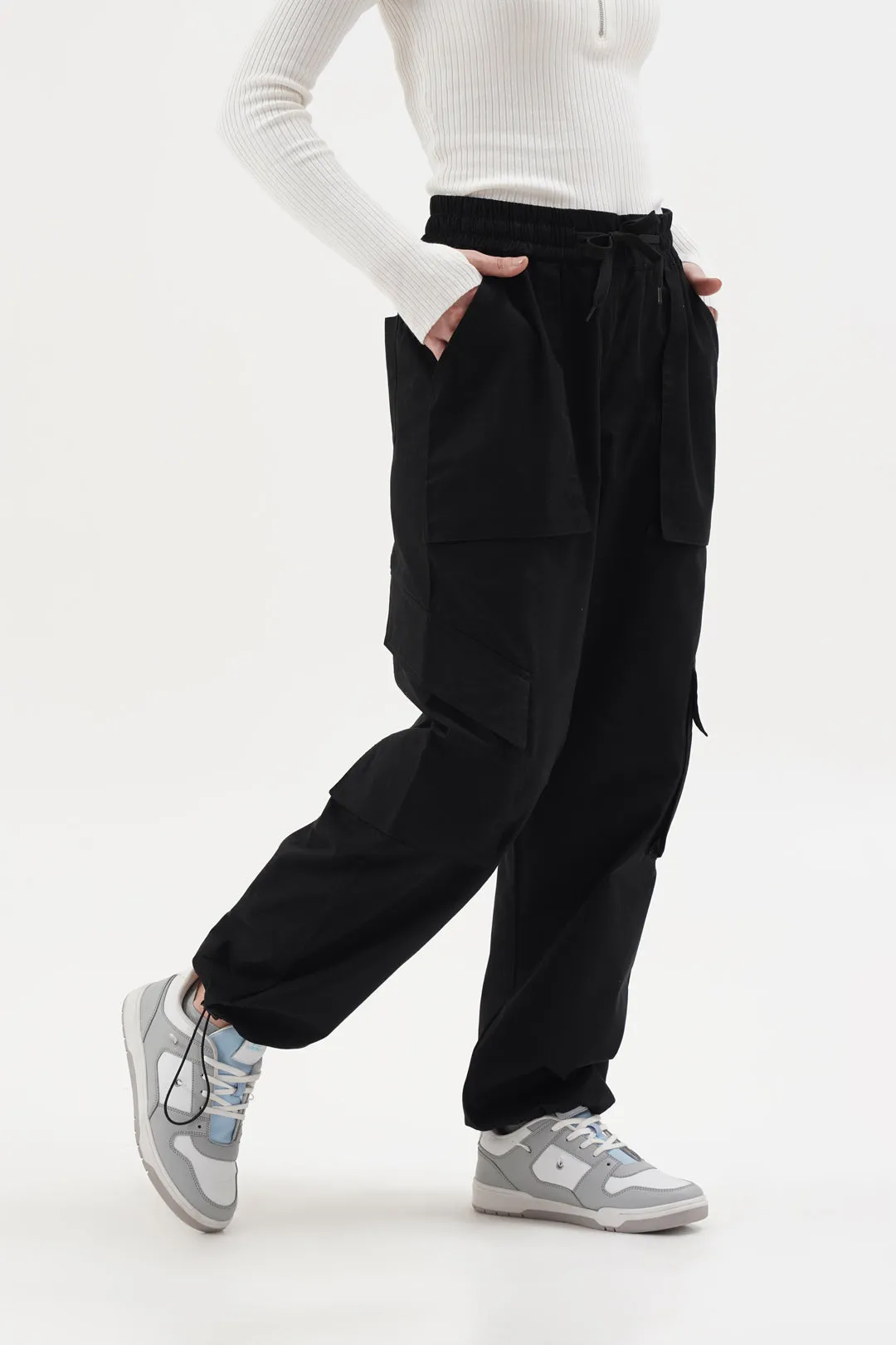 Women NOMAD Black Parachute Pants