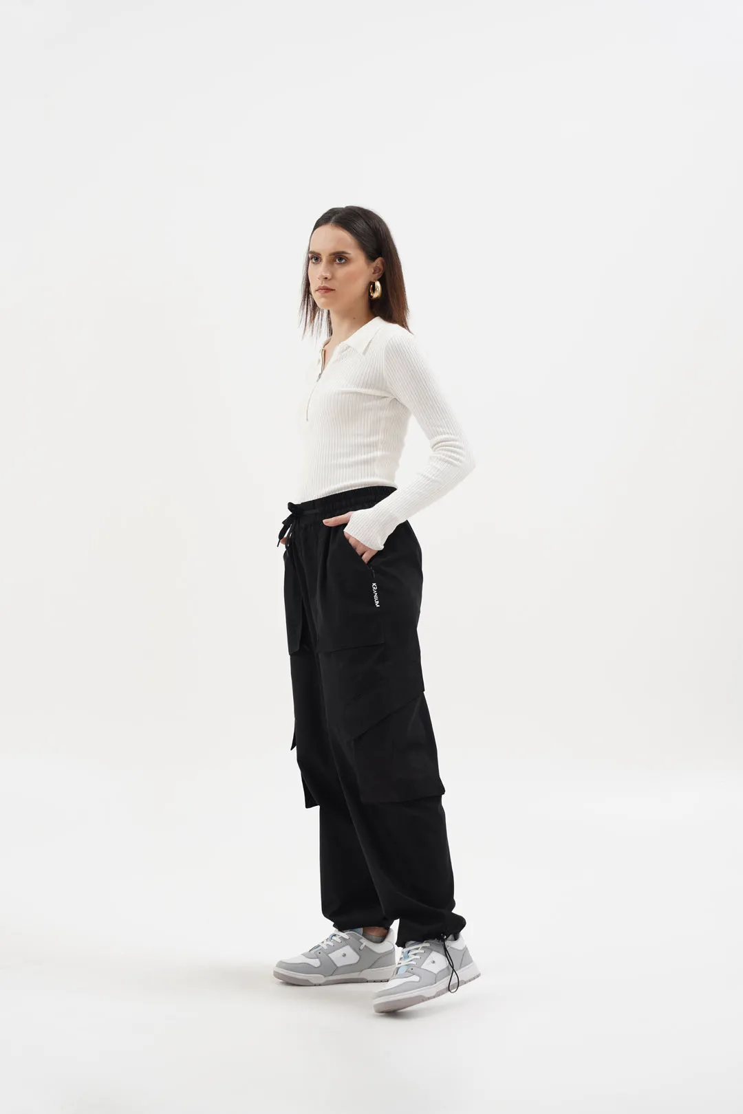 Women NOMAD Black Parachute Pants