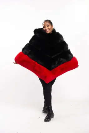 Women's Fox Fur Poncho With Hood