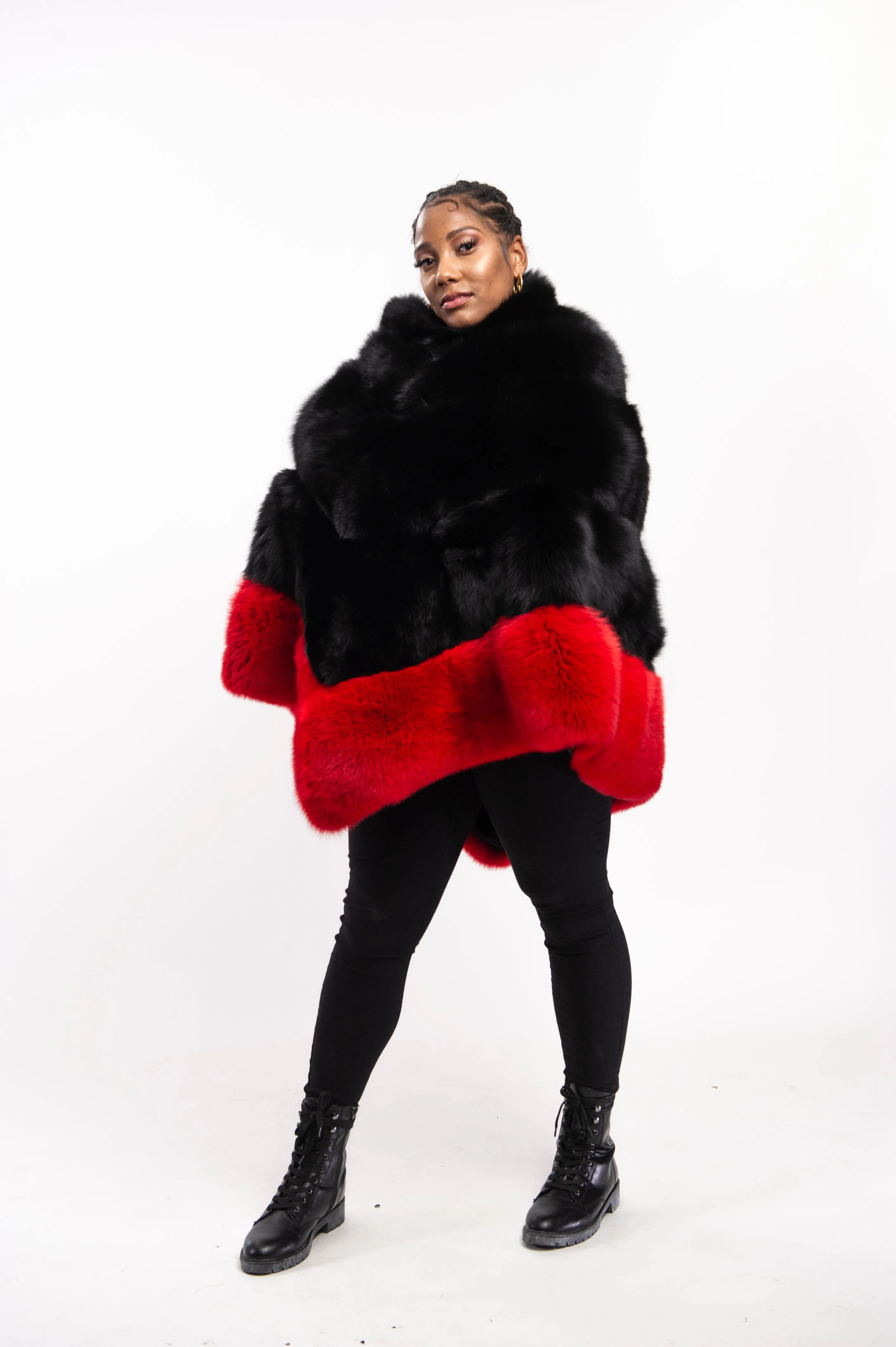 Women's Fox Fur Poncho With Hood