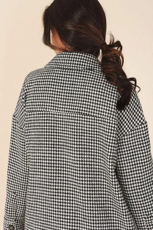 Womens Houndstooth Long Shacket