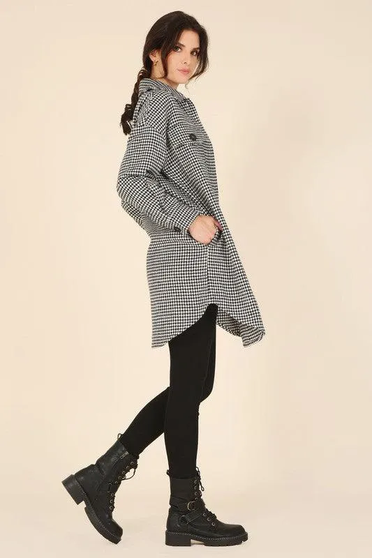 Womens Houndstooth Long Shacket