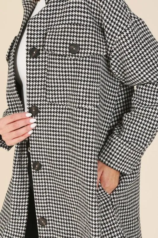 Womens Houndstooth Long Shacket