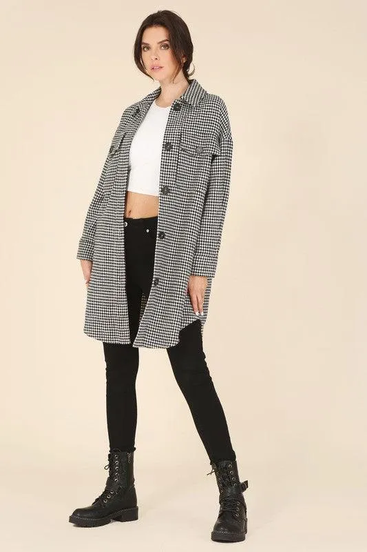 Womens Houndstooth Long Shacket