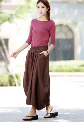 womens linen skirts brown bud skirt long skirt maxi skirt casual skirt (1026)