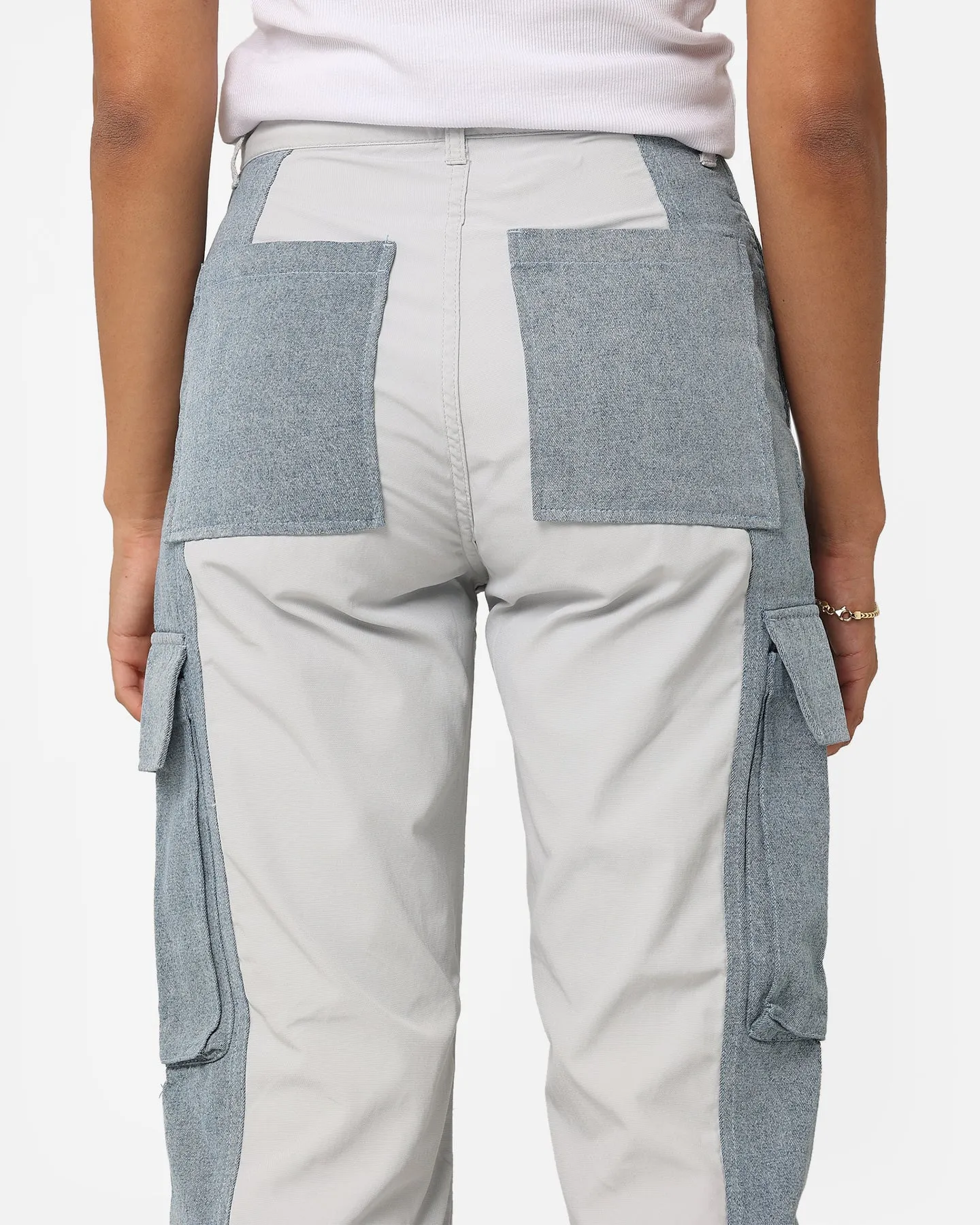 X-Girl Women's Denim Mixed Pants Light Grey