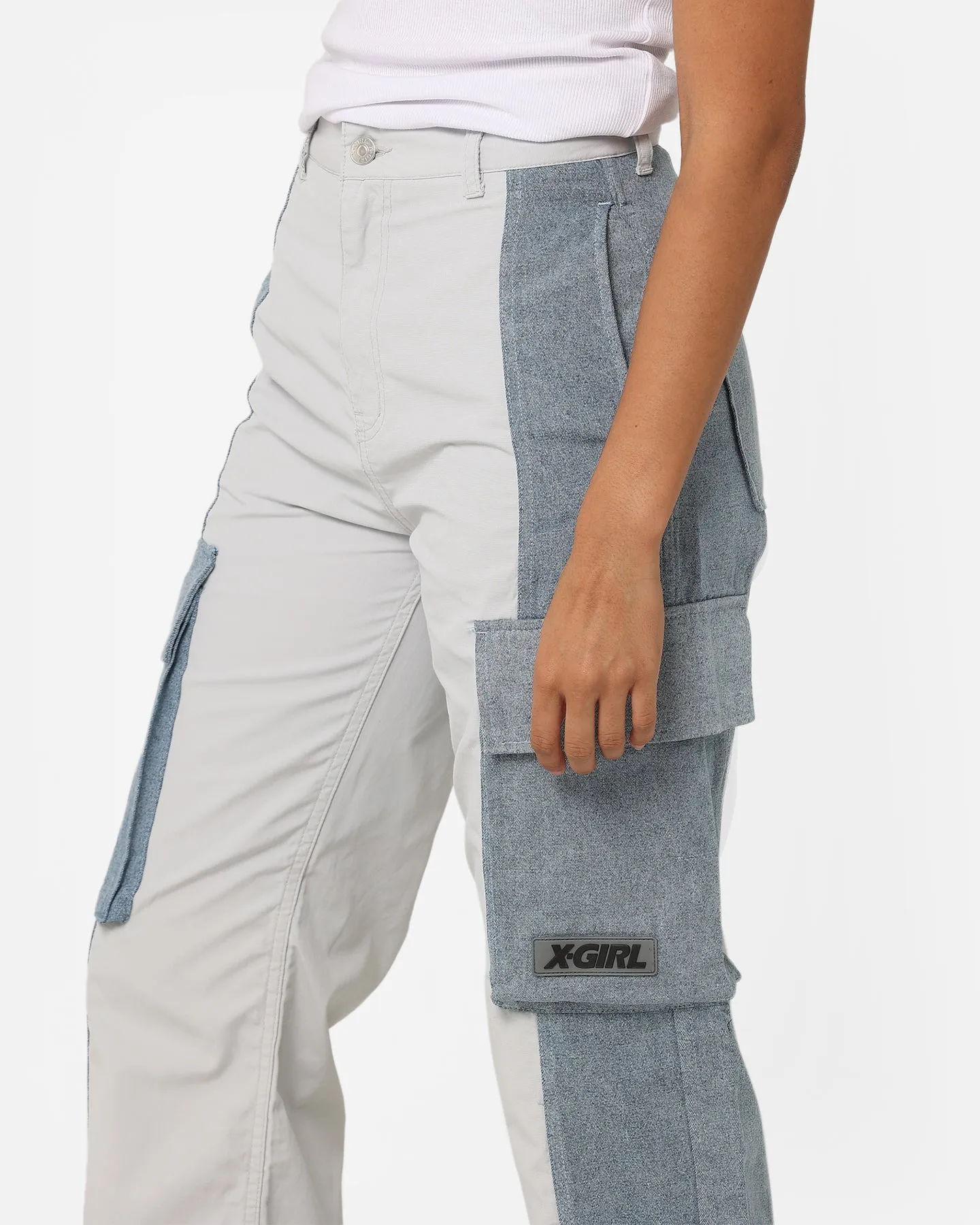 X-Girl Women's Denim Mixed Pants Light Grey